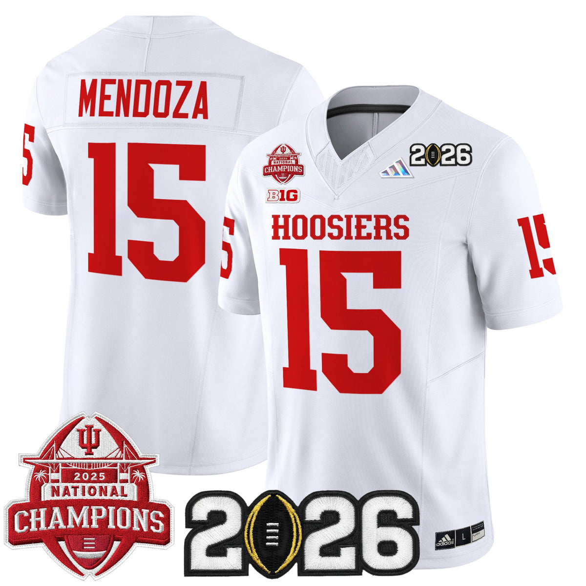 #15 Fernando Mendoza Indiana Hoosiers 2025 National Champions & 2026 CFP Final Patch Jersey - White