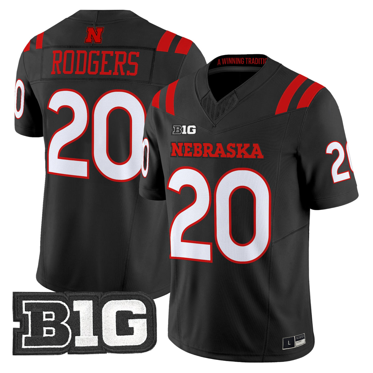 #20 Johnny Rodgers Nebraska Cornhuskers 2026 Alternate All-black Stitched Jersey