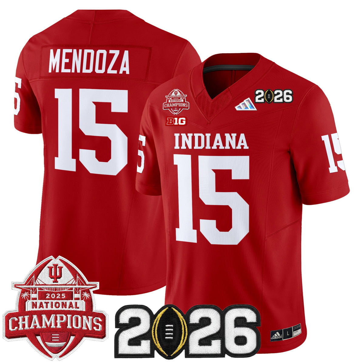 #15 Fernando Mendoza Hoosiers 2025 National Champions 2026 Patch Crimson  Jersey