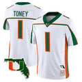 #1 Toney Miami Hurricanes Throwback White Stitched Jersey Florida Outline Patch
