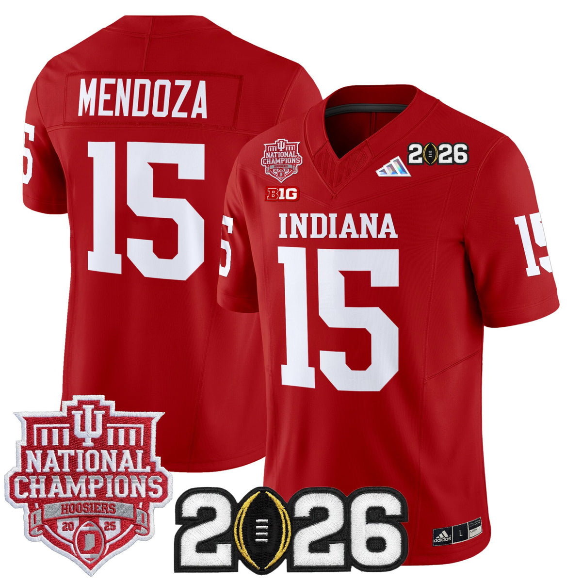 #15 Fernando Mendoza Hoosiers 2025 National Champions 2026 Patch Crimson Jersey