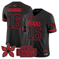 #16 Texas Longhorns Manning Stranger Things Edition Black Stitched College Football Texas State Map Logo SEC Patch  Jersey