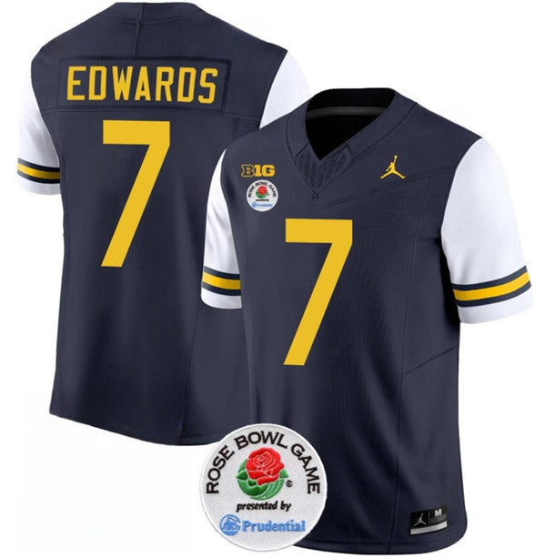 Men's Michigan Wolverines #7 Donovan Edwards 2023 F.U.S.E. Navy White Rose