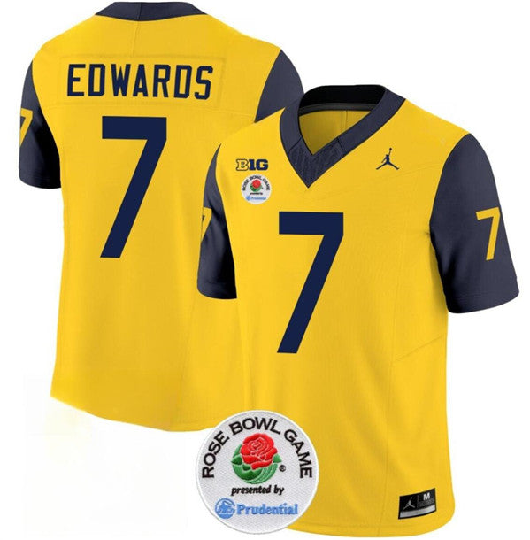 Men's Michigan Wolverines #7 Donovan Edwards 2023 F.U.S.E. Yellow Navy Rose
