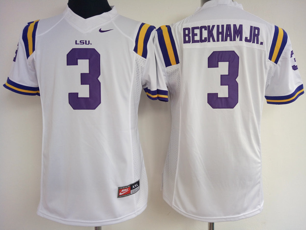 Womens LSU Tigers White #3 BECKHAM JR. Jersey