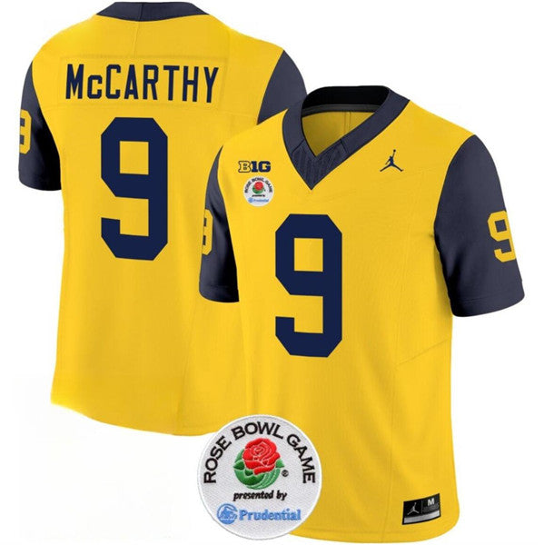 Men's Michigan Wolverines #9 J.J. McCarthy 2023 F.U.S.E. Yellow Navy Rose