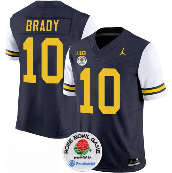 Men's Michigan Wolverines #10 Tom Brady 2023 F.U.S.E. Navy White Rose
