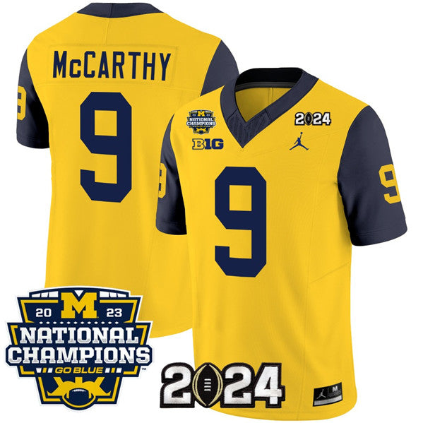 Men's Michigan Wolverines #9 J.J. McCarthy Yellow Navy 2024 F.U.S.E. With