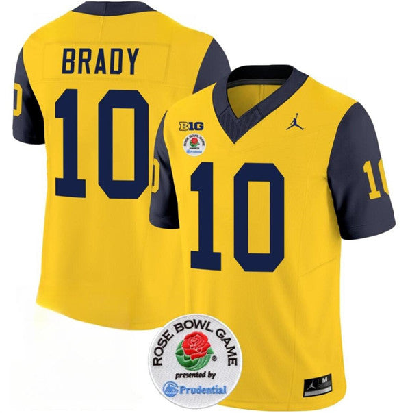 Men's Michigan Wolverines #10 Tom Brady 2023 F.U.S.E. Yellow Navy Rose