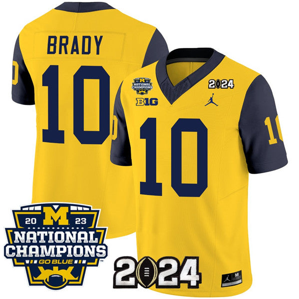 Men's Michigan Wolverines #10 Tom Brady Yellow Navy 2024 F.U.S.E. With 2023