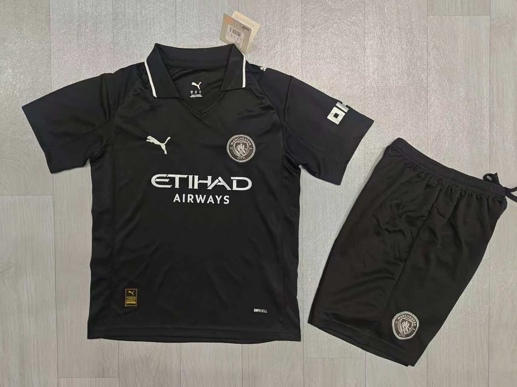 KIDS Puma Manchester City Away Jersey & Shorts Set Core Black / Silver