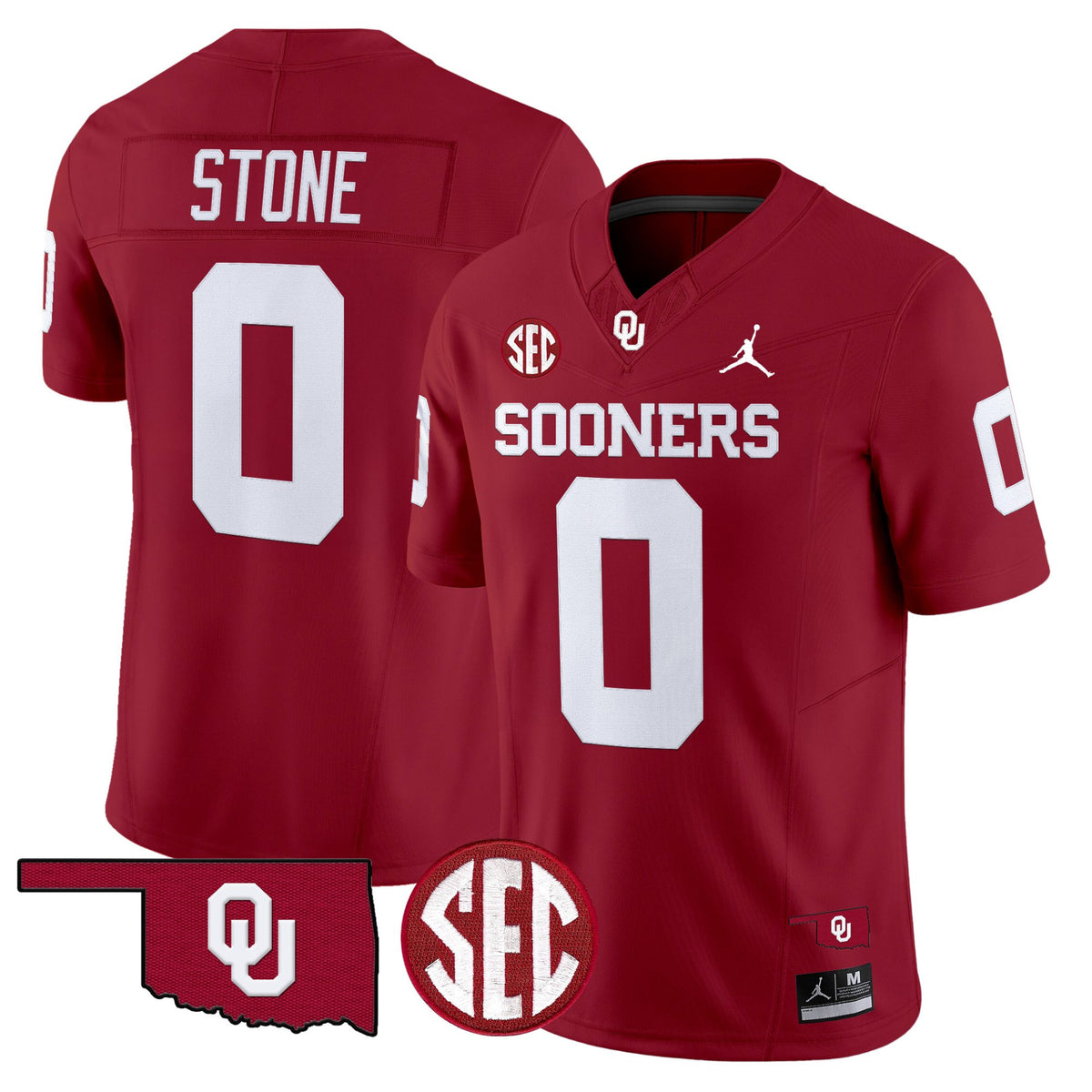 #0 Stone Oklahoma Sooners Crimson Stitched Jersey Oklahoma & SEC Patch