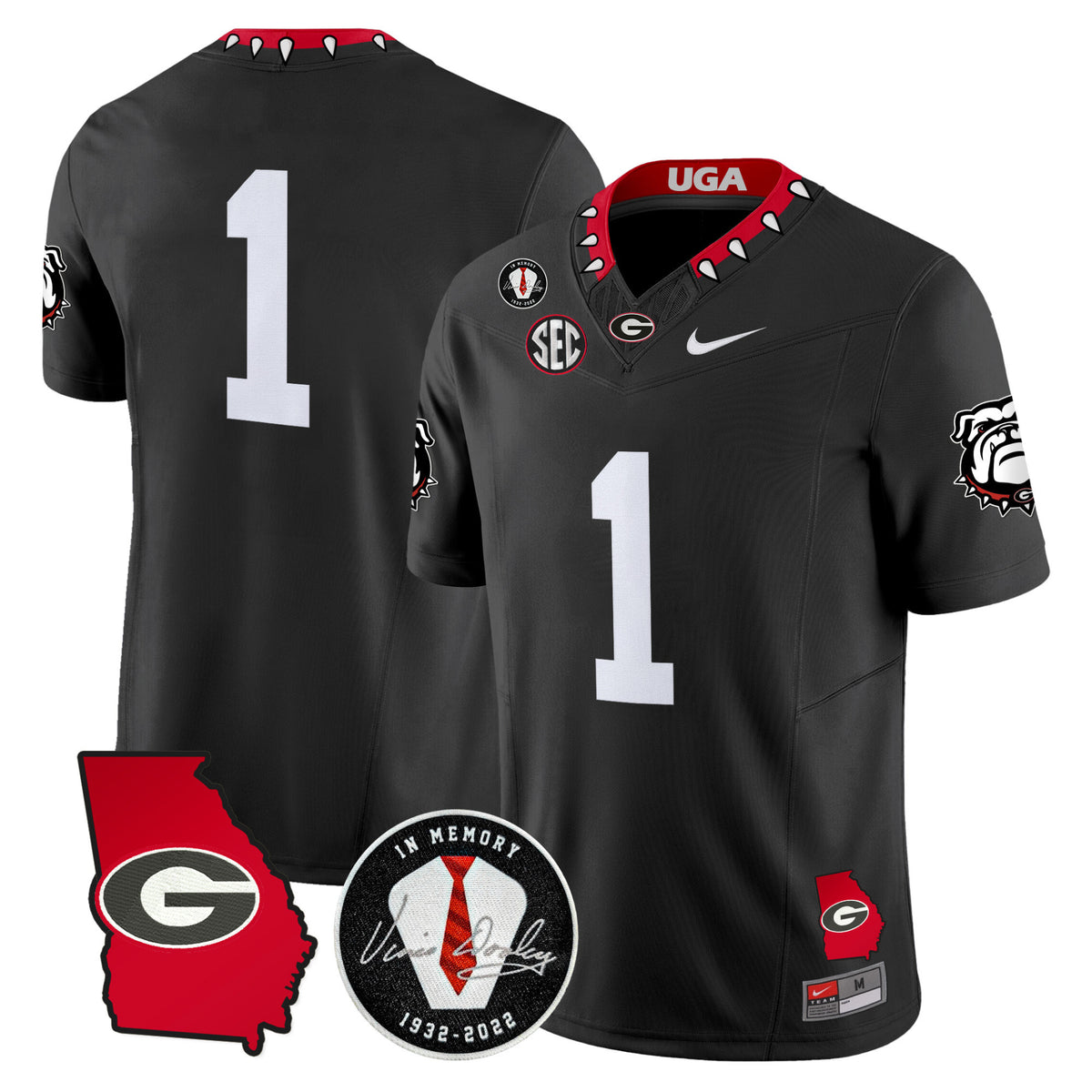 #1 Georgia Bulldogs Black Stitched Jersey Georgia Map & Vince Dooley Patch No Name