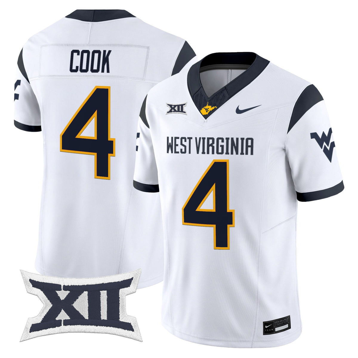 #4 Cook West Virginia Mountaineers 2026 White Stitched Jersey Big 12 Patch