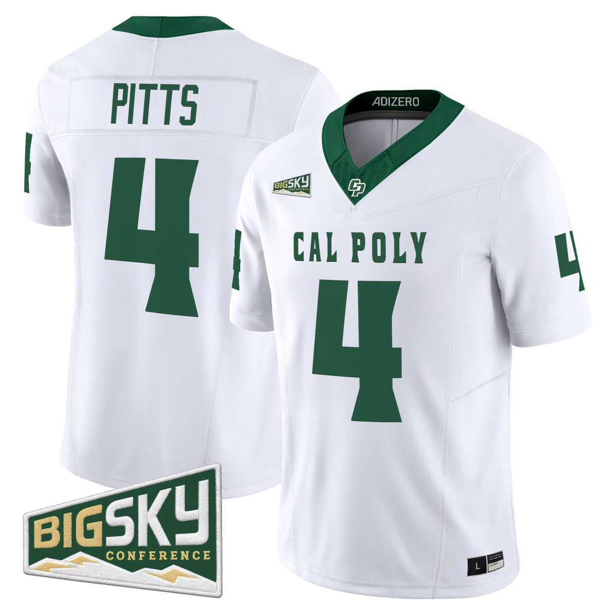 #4 Pitts Cal Poly Mustangs White Away Stitched Football Jersey Big Sky Patch