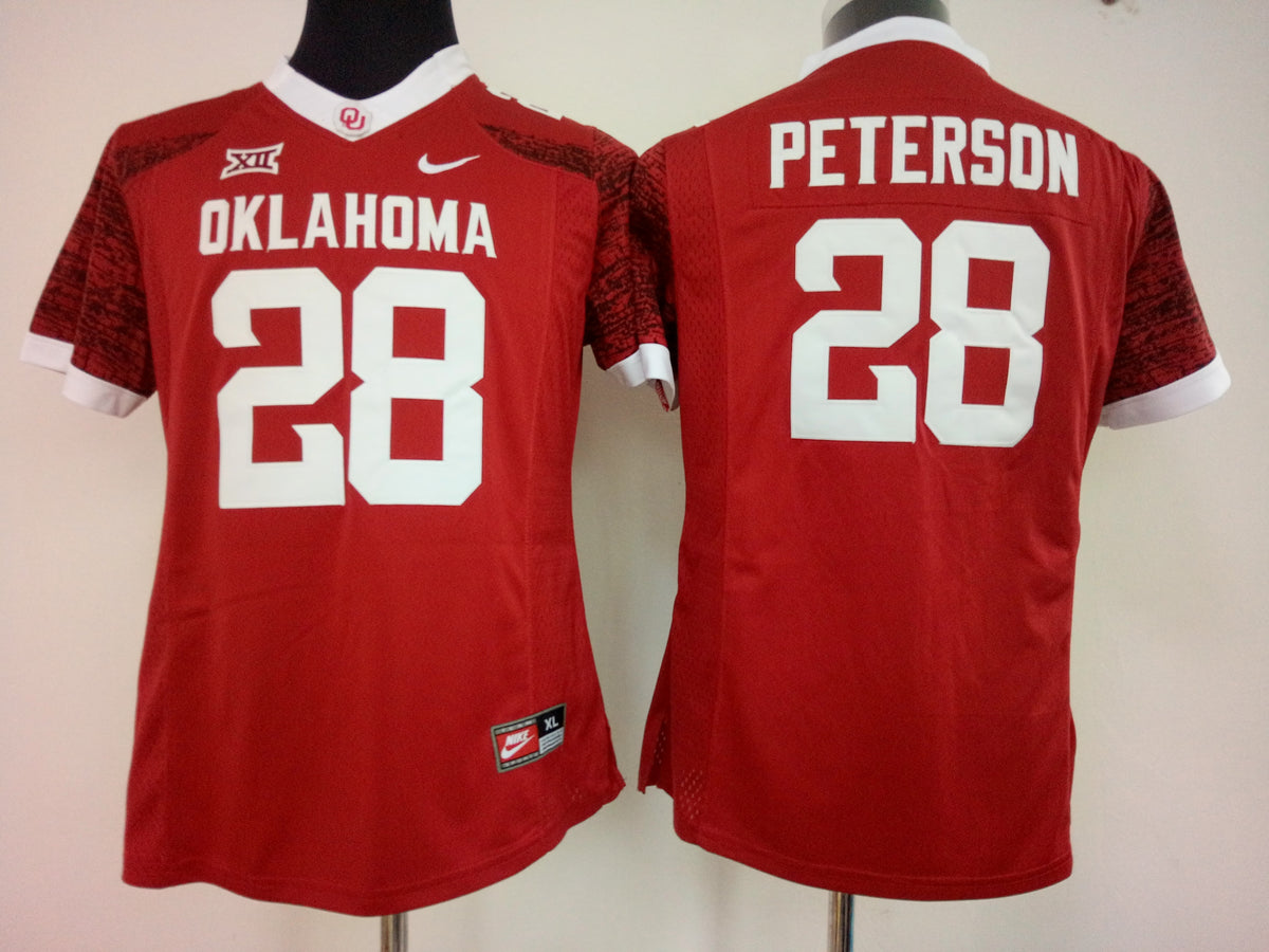 Womens Oklahoma Sooners Red #28 PETERSON Jersey