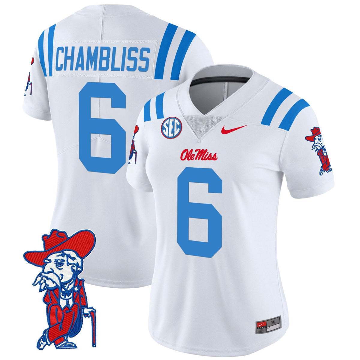 #6 Chambliss Women Ole Miss Rebels White Limited V2 Stitched Jersey SEC Patch
