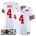 #4 Smith Ohio State Buckeyes Heritage Stripe White Away Stitched Jersey B1G + 2025 CFP Final Patch