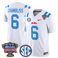 #6 Chambliss Ole Miss Rebels White Away Stitched Jersey SEC Allstate Sugar Bowl Patch