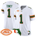 #1 Toney Miami Hurricanes White Away Stitched Jersey ACC Florida Outline Patch