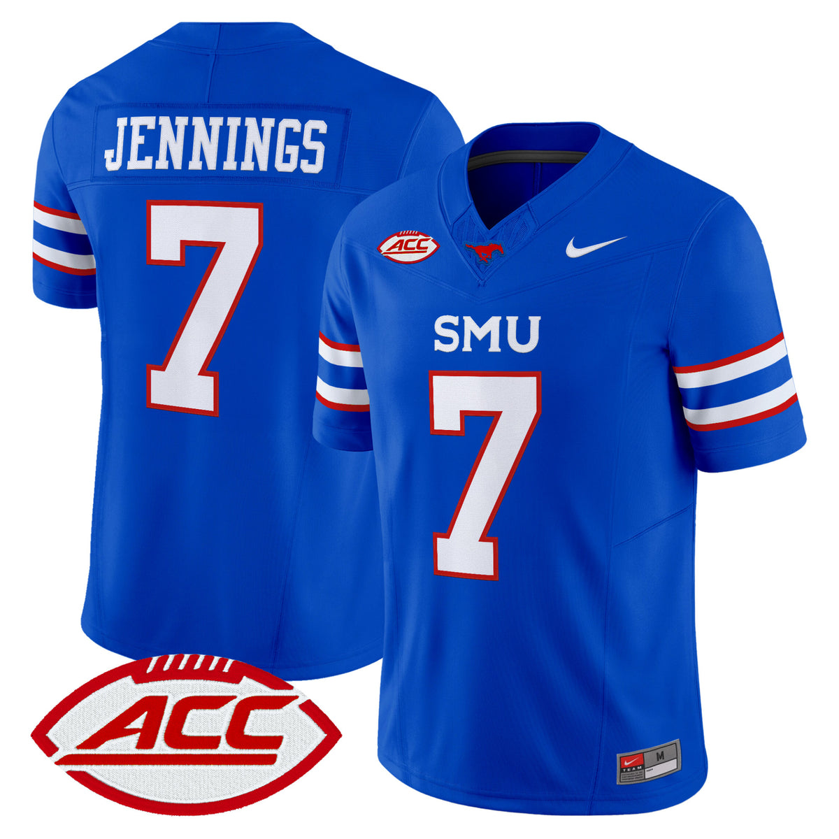 #7 Jennings SMU Mustangs Blue Stitched Football Jersey ACC Patch