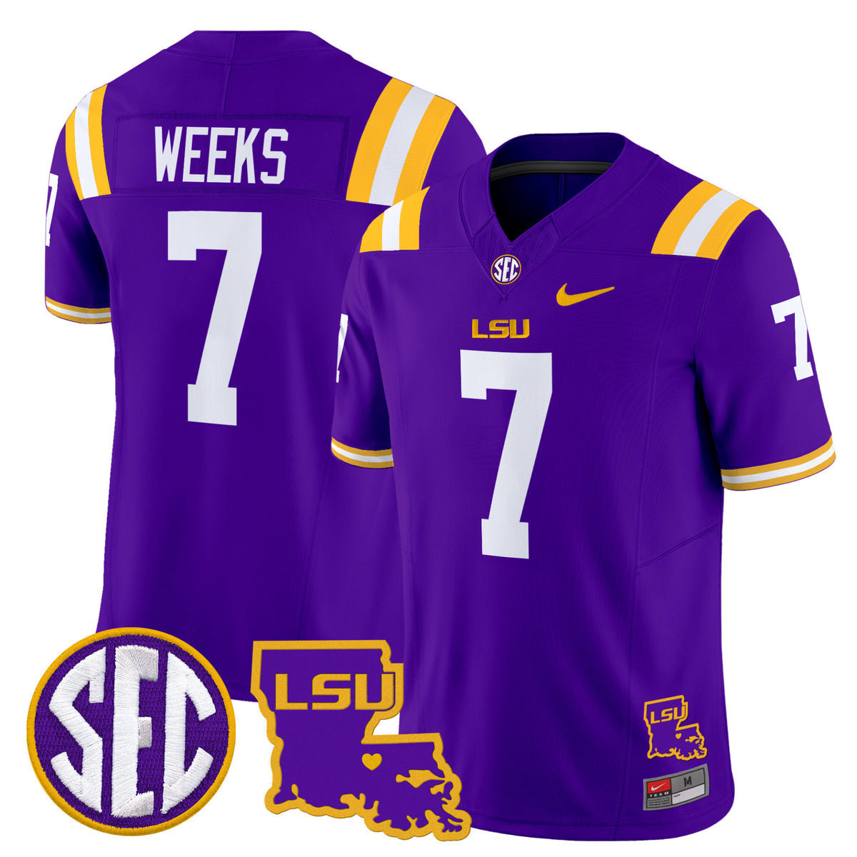 #7 Weeks LSU Tigers Purple Home Stitched Football Jersey SEC Patch