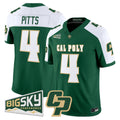 #4 Pitts Cal Poly Mustangs Green Split Shoulder Alternate Stitched Football Jersey Big Sky Patch