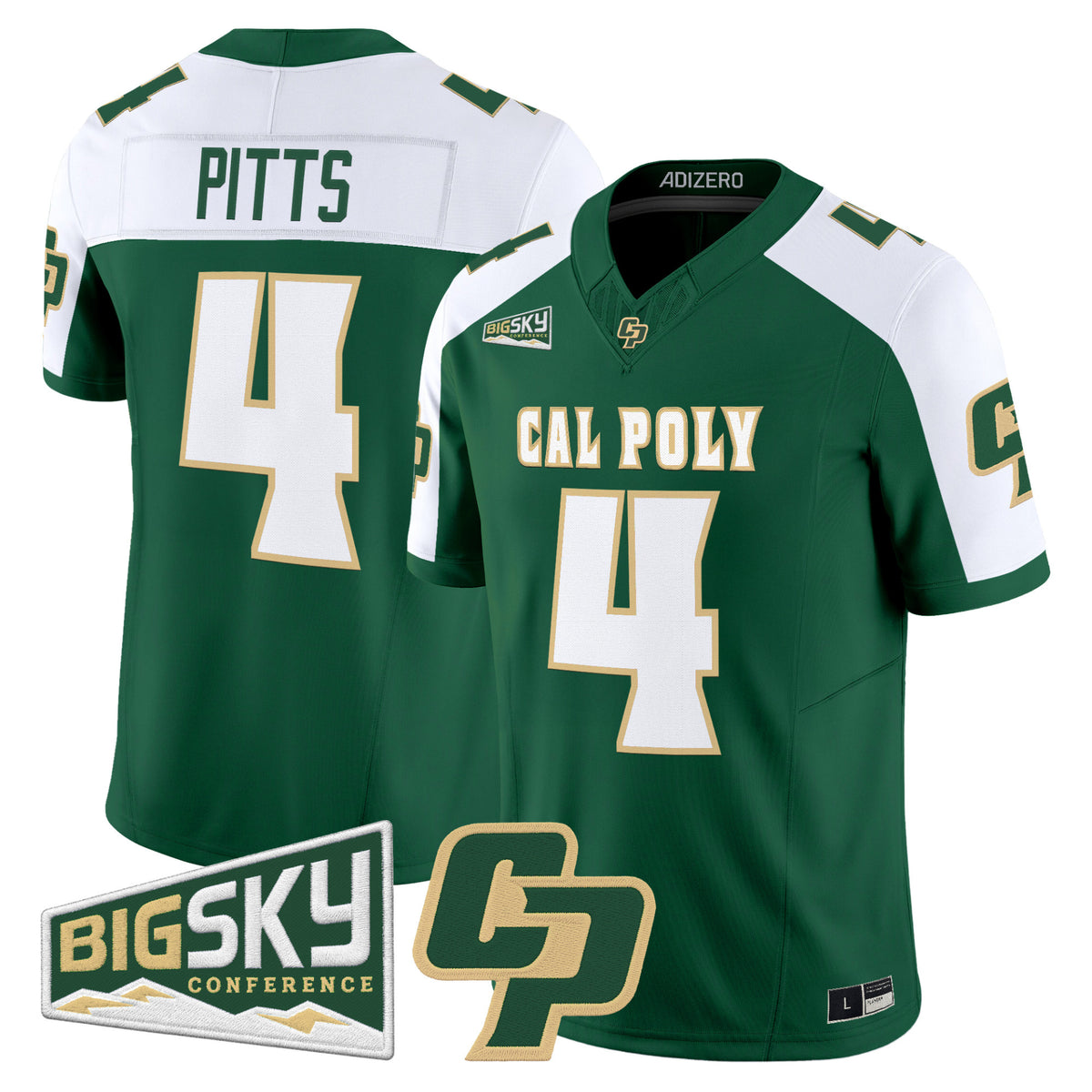 #4 Pitts Cal Poly Mustangs Green Split Shoulder Alternate Stitched Football Jersey Big Sky Patch