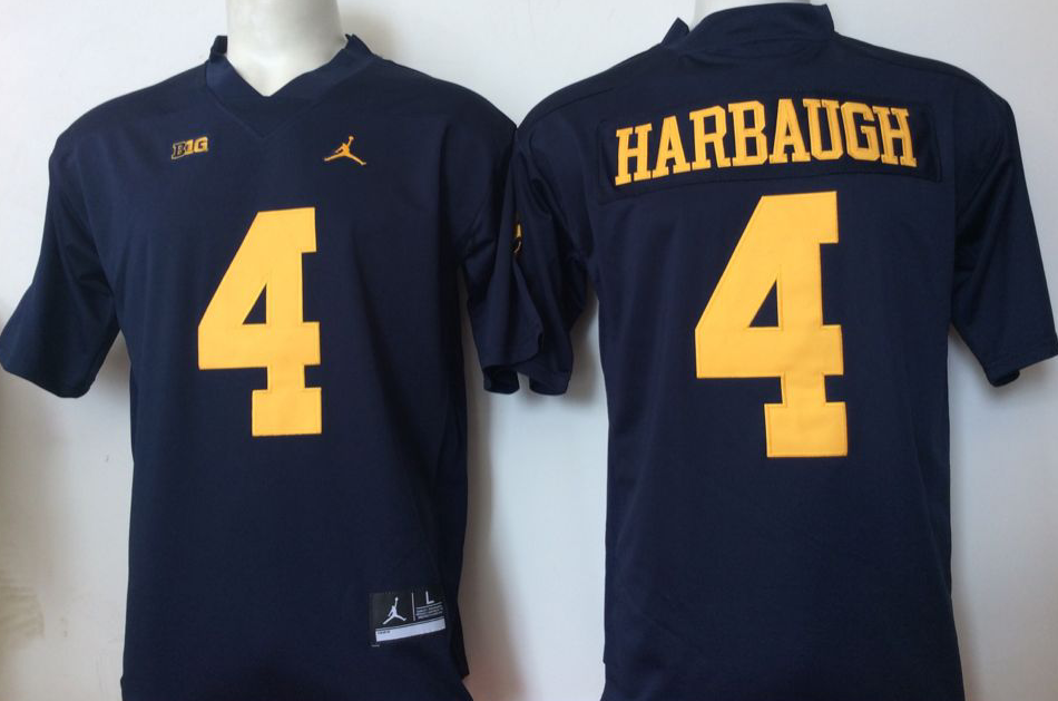 Jordan Michigan Wolverines Blue #4 HARBAUGH Jersey