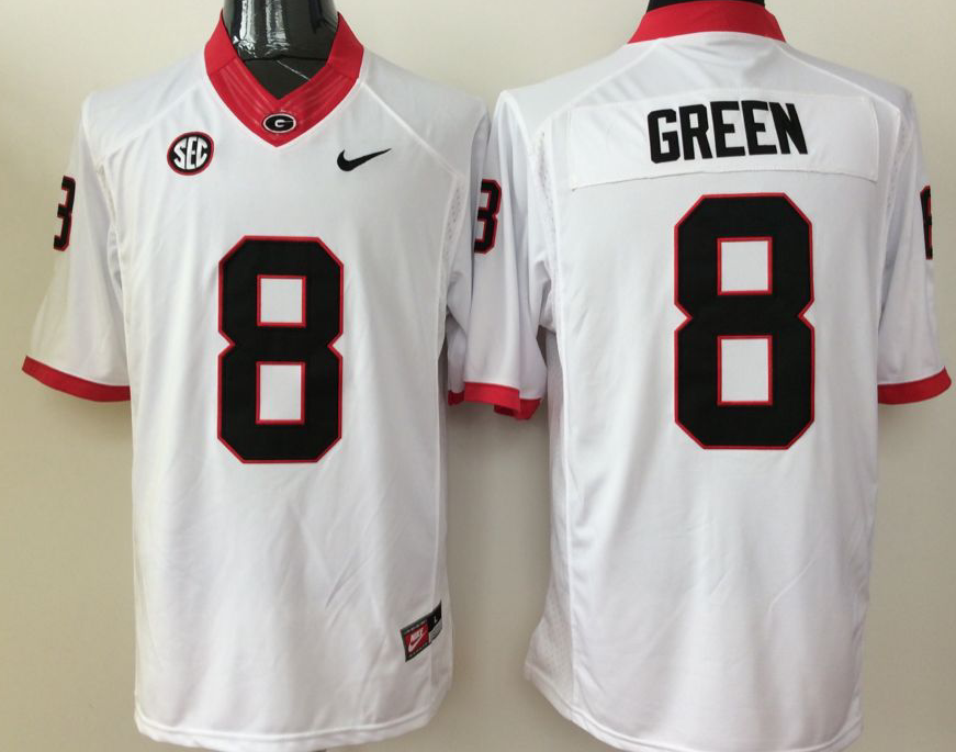 Georgia Bulldogs White #8 GREEN Jersey