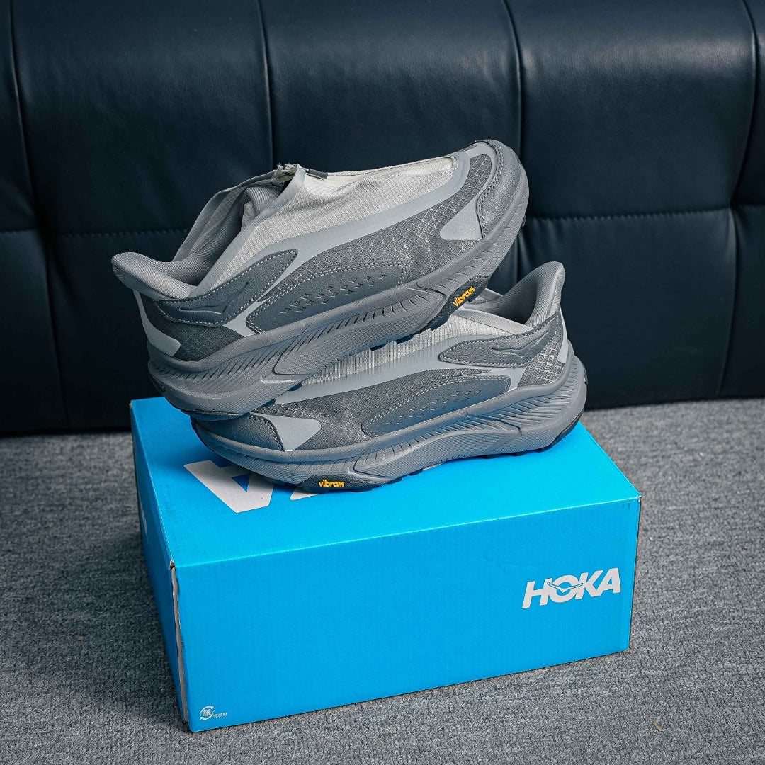 HOKA "Cool Grey" Zip-Up Trail Sneakers