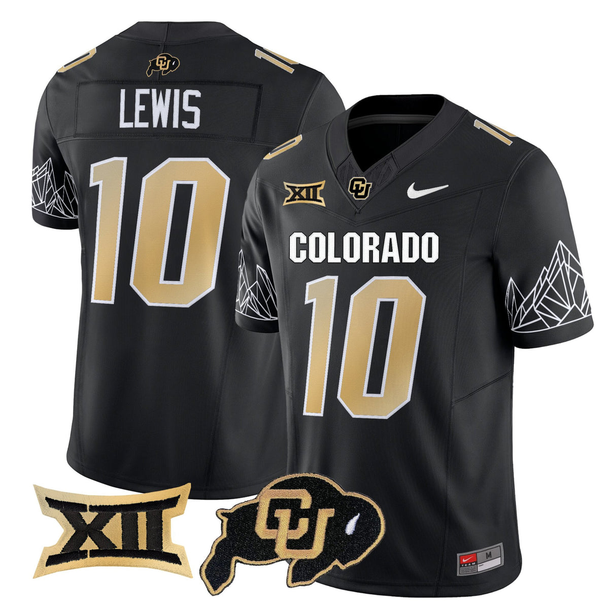 #10 Lewis Colorado Buffaloes 2026 V2 Black Home Stitched Jersey Big 12 XII Patch