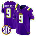 #9 Burreaux LSU Tigers Purple Mardi Gras Edition Stitched Jersey SEC Patch
