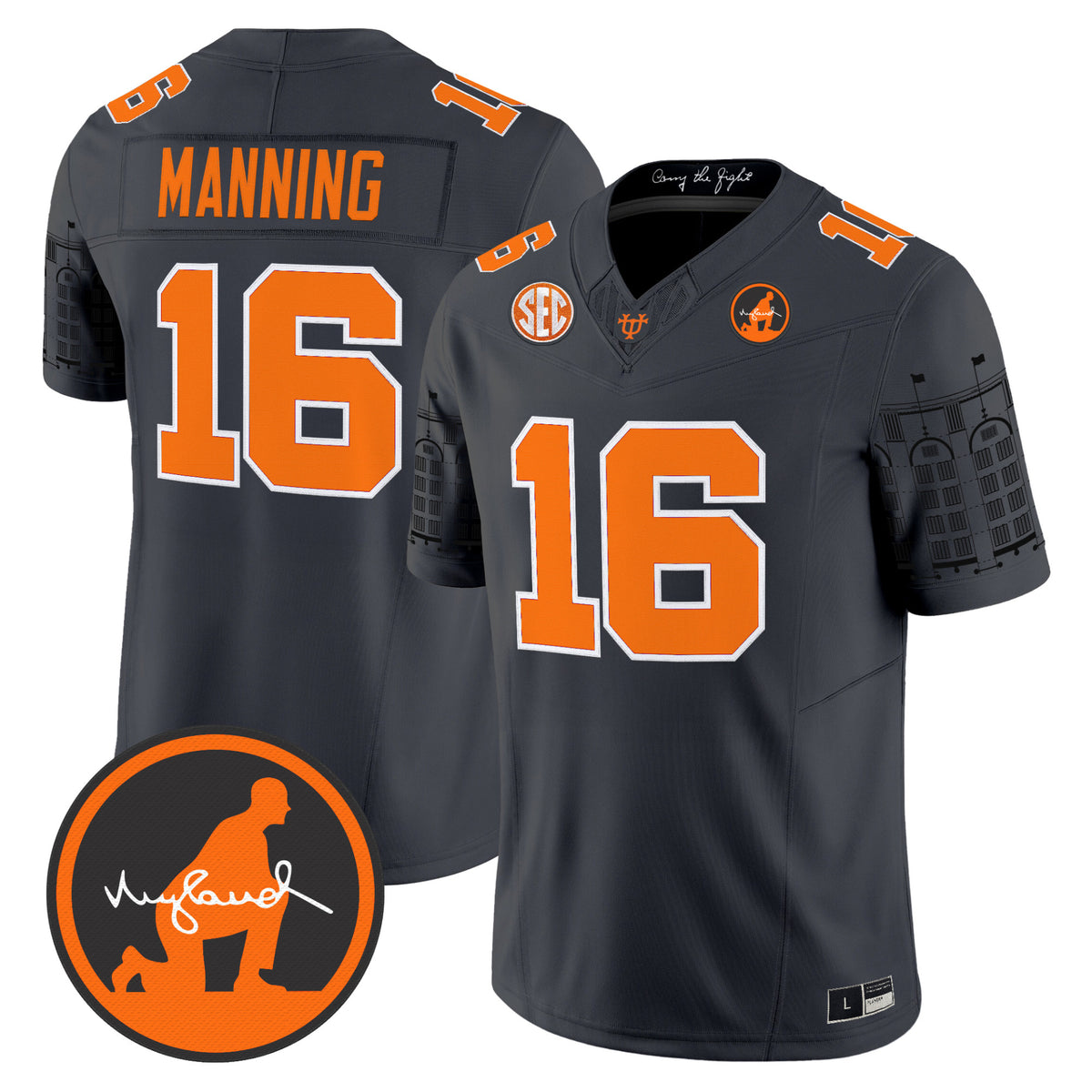 #16 Manning Tennessee Volunteers Dark Gray Limited Stitched Jersey SEC & Manning Patch