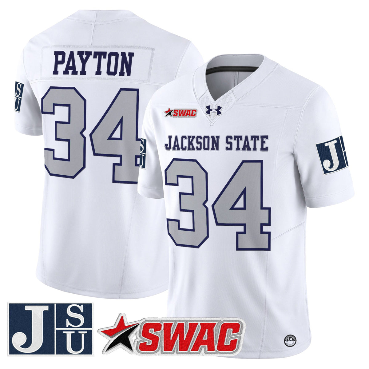 #34 Payton Jackson State Tigers 2026 White Away Stitched Jersey SWAC Patch