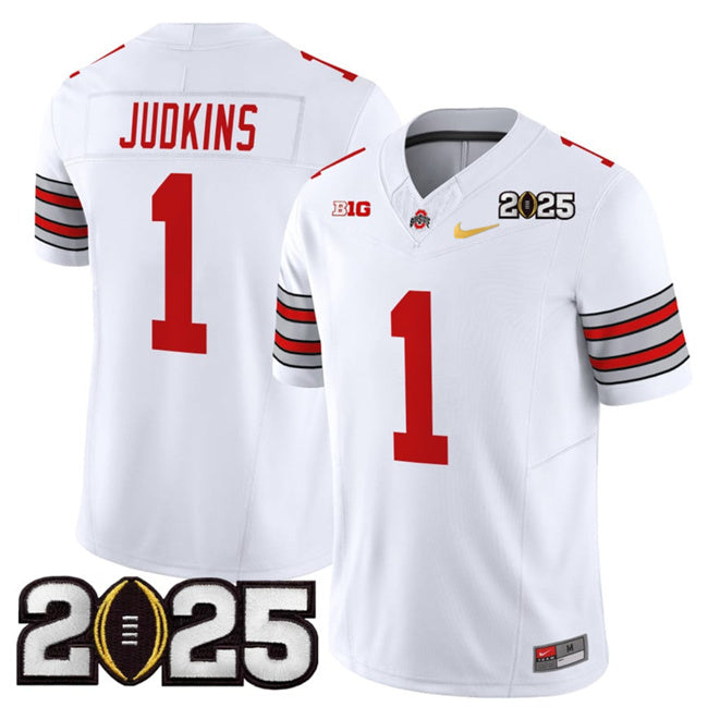 Men's Ohio State Buckeyes #1 Quinshon Judkins White Gold 2025 CFP Final Patch