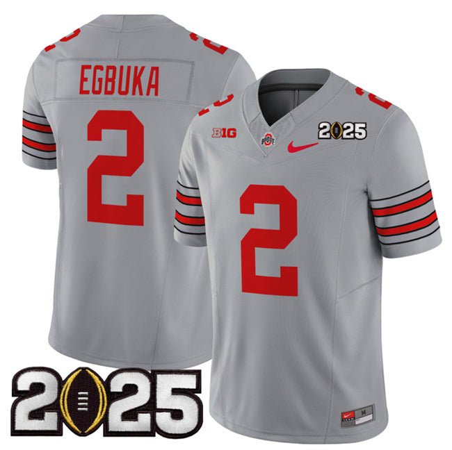 Men's Ohio State Buckeyes #2 Emeka Egbuka Grey 2025 CFP Final Patch