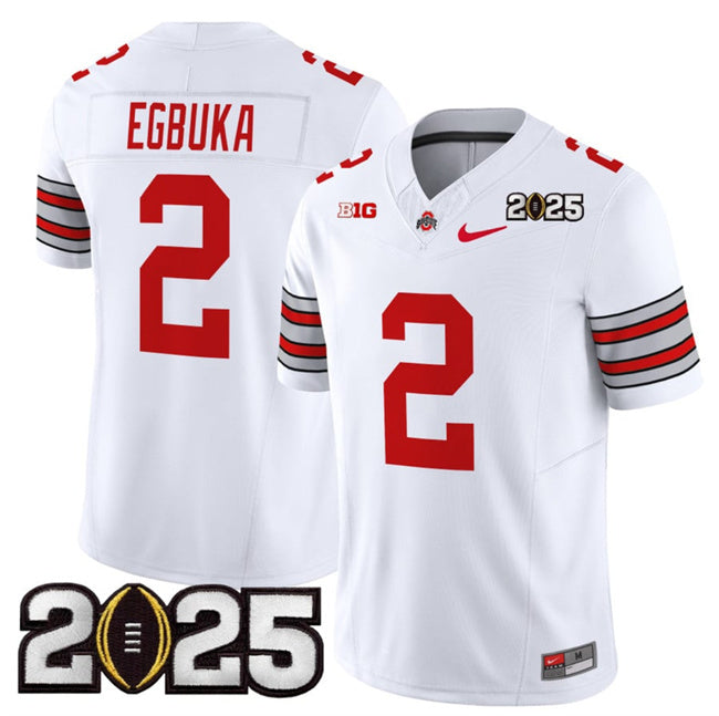 Men's Ohio State Buckeyes #2 Emeka Egbuka White 2025 CFP Final Patch