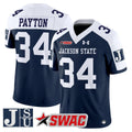 #34 Payton 2026 Jackson State Tigers Navy White Split Stitched College Football Jersey SWAC Patch