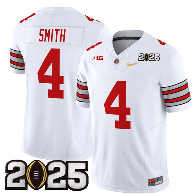 Men's Ohio State Buckeyes #4 Jeremiah Smith White Gold 2025 CFP Final Patch