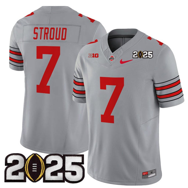 Men's Ohio State Buckeyes #7 C.J. Stroud Grey 2025 CFP Final Patch F.U.S.E.