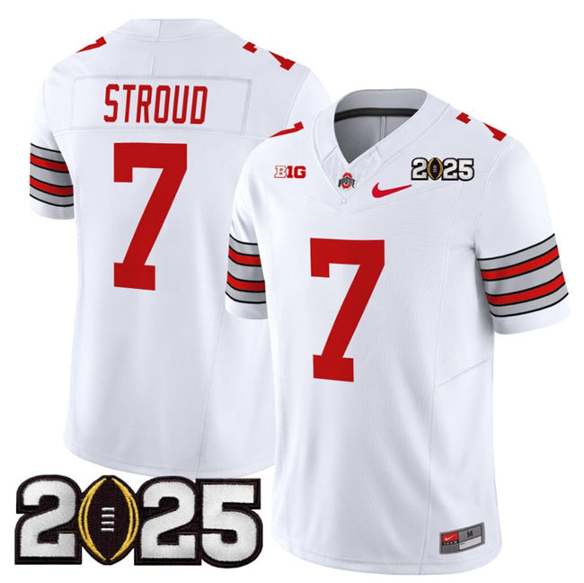 Men's Ohio State Buckeyes #7 C.J. Stroud White 2025 CFP Final Patch F.U.S.E.