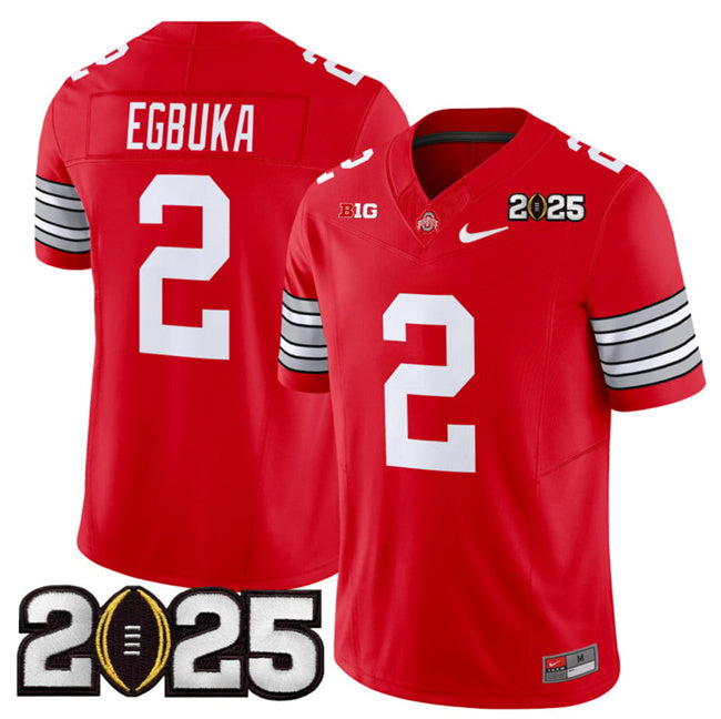 Men's Ohio State Buckeyes #2 Emeka Egbuka Red 2025 CFP Final Patch F.U.S.E.