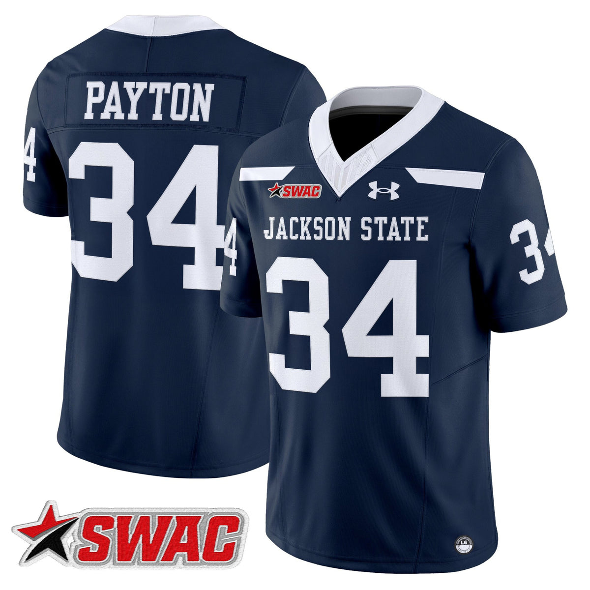 #34 Payton Jackson State Tigers Navy Stitched Jersey SWAC Patch