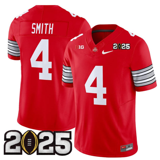 Men's Ohio State Buckeyes #4 Jeremiah Smith Red 2025 CFP Final Patch Jersey