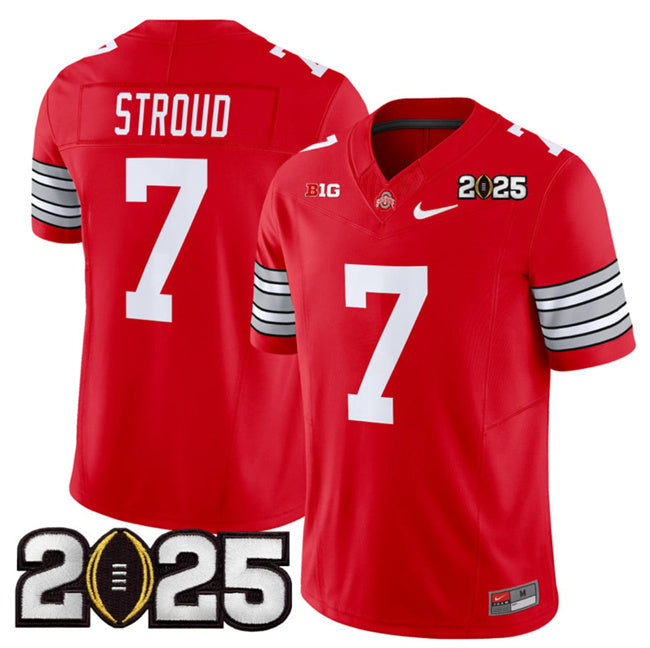 Men's Ohio State Buckeyes #7 C.J. Stroud Red 2025 CFP Final Patch F.U.S.E.