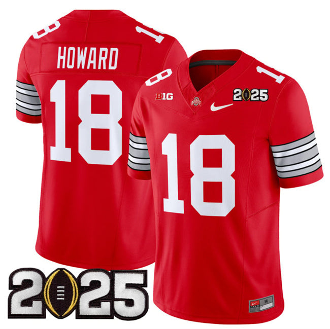Men's Ohio State Buckeyes #18 Will Howard Red 2025 CFP Final Patch F.U.S.E.