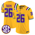 #26 Tigers LSU Tigers Gold Mardi Gras Edition Stitched Jersey SEC Patch
