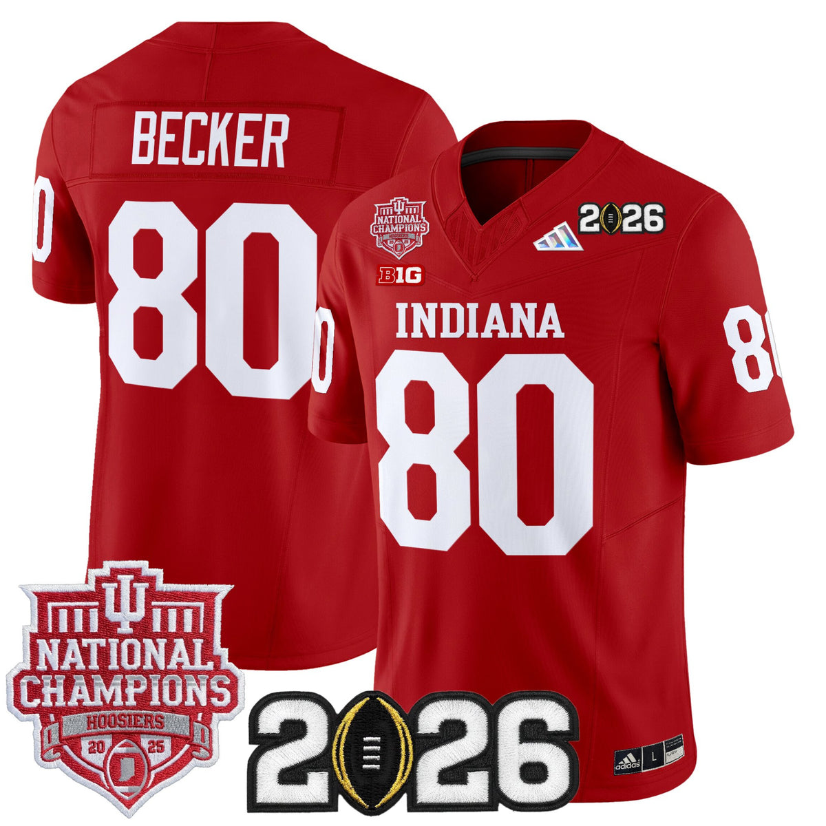 #80 Becker Indiana Hoosiers Crimson Stitched Jersey 2025 National Champions CFP Final Patch