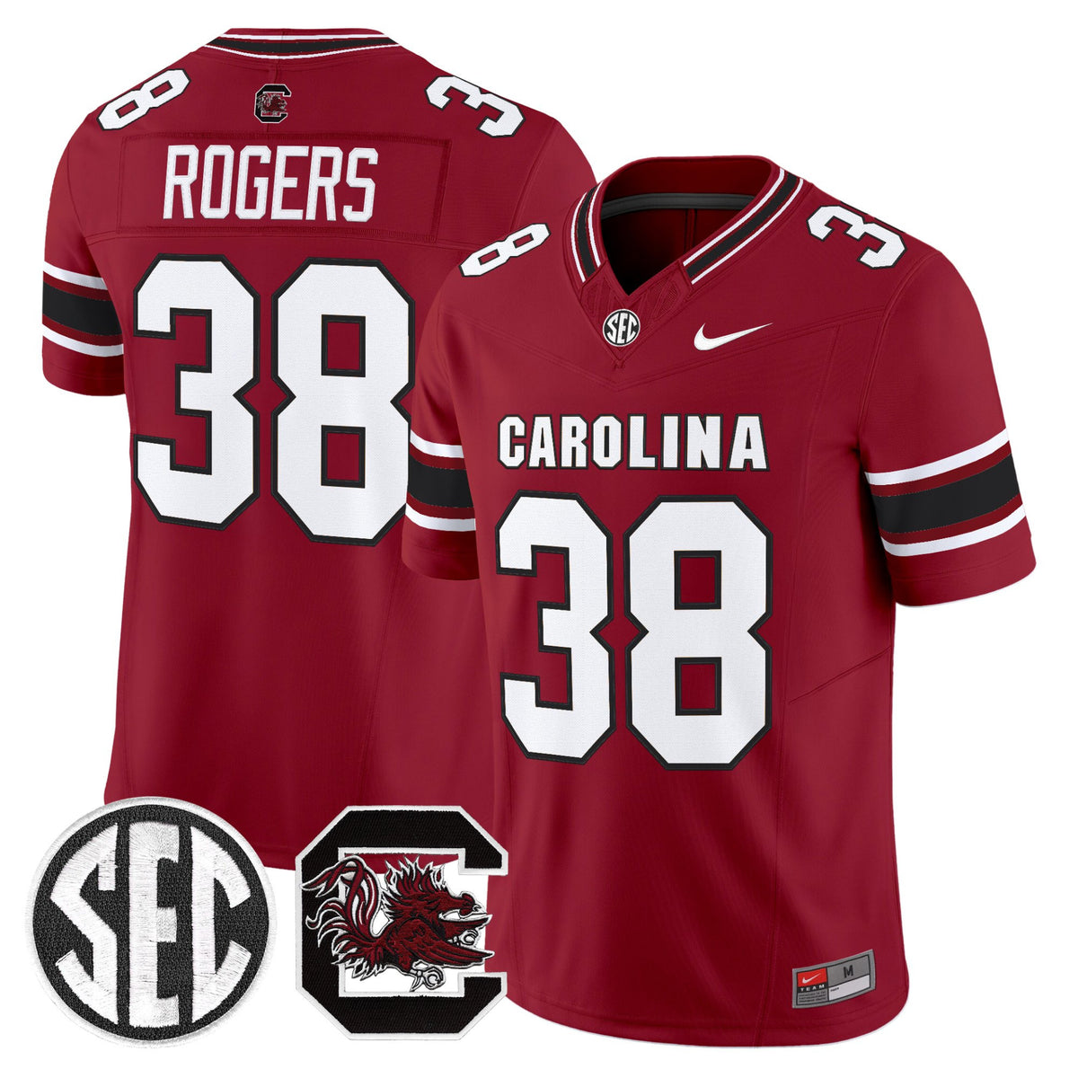 #38 Rogers South Carolina Gamecocks 2026 V2 Garnet Stitched Jersey SEC Patch